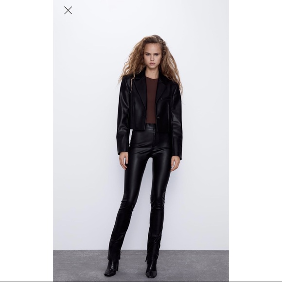 Zara | Pants u0026 Jumpsuits | Zara Leather Pants W Zipper Slits | Poshmark